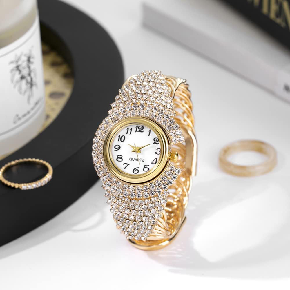 Elegant Crystal Bangle Analog Quartz Watch with Round Dial