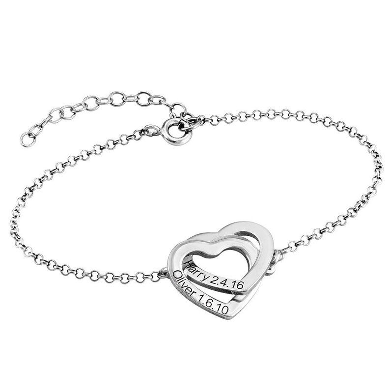Custom Engraved Interlocking Adjustable Two Hearts Women's Bracelet